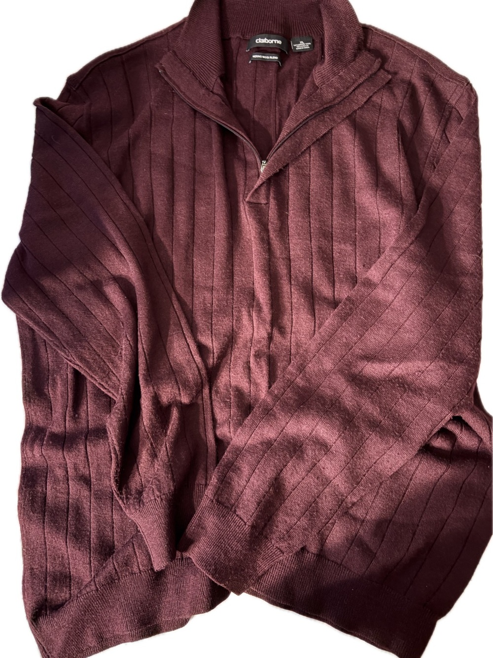 Claiborne Men's Full-Zip Ribbed Sweater - Maroon